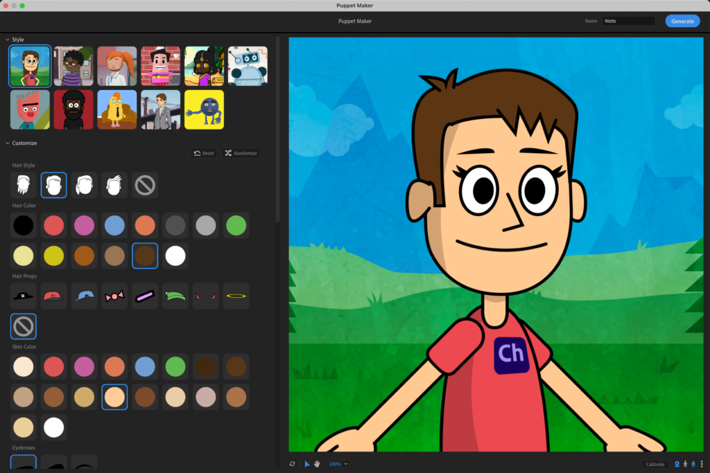 Adobe Character Animator screenshot.